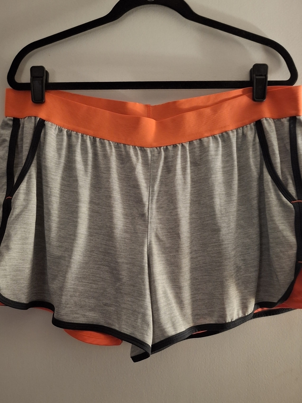 Danskin Now Women's Gray Athletic Shorts with Orange Waistband
